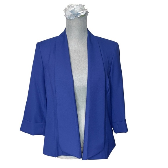 Kasper Royal Blue Cuffed sleeve Shawl collar, open front blazer size 10 - Picture 2 of 12